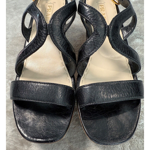 Prada Vintage Black Leather Cork Wedge Slingback Sandals EU 39 US 8 - Picture 6 of 8